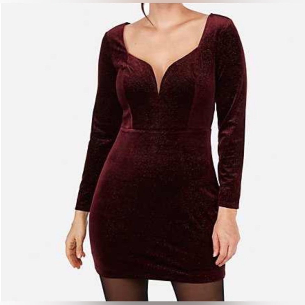 Express Deep Red Velvet Long Sleeve Dress